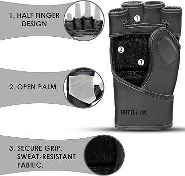 Stealth Sports MMA Gloves Men Women 12mm Thick - PU Leather Grappling Gloves Open Palm Muay Thai Kickboxing Sparring Punching Bag Boxing Training Cage Fighting Martial Arts Mitts