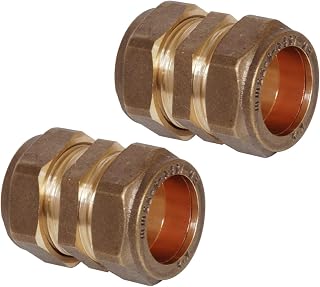 Pipestation 10mm Compression Straight Connector – Pack of 2 | 10mm Brass Compression Joint Plumbing Fittings for Copper Pipe Plumbing Pipe Connectors | 10mm Brass Compression Plumbers Pipe Fitting