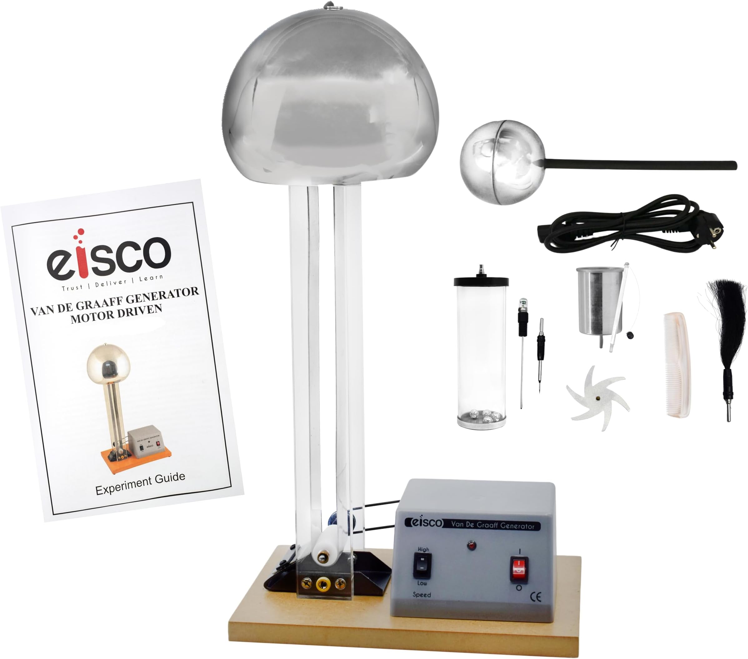 Eisco Labs Van De Graaff Generator - Motor Driven Compatible with 110/120V and 220/240V, 50/60Hz