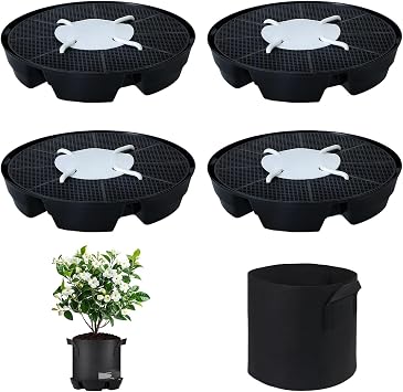 4Pcs Self Watering Pot Base with 1 Plant Grow Bag, Self Watering Pots for Indoor Plants, Plant Saucers, Auto Watering for Plants Indoor - Auto-Irrigation System for 5 Gallon Fabric Pots