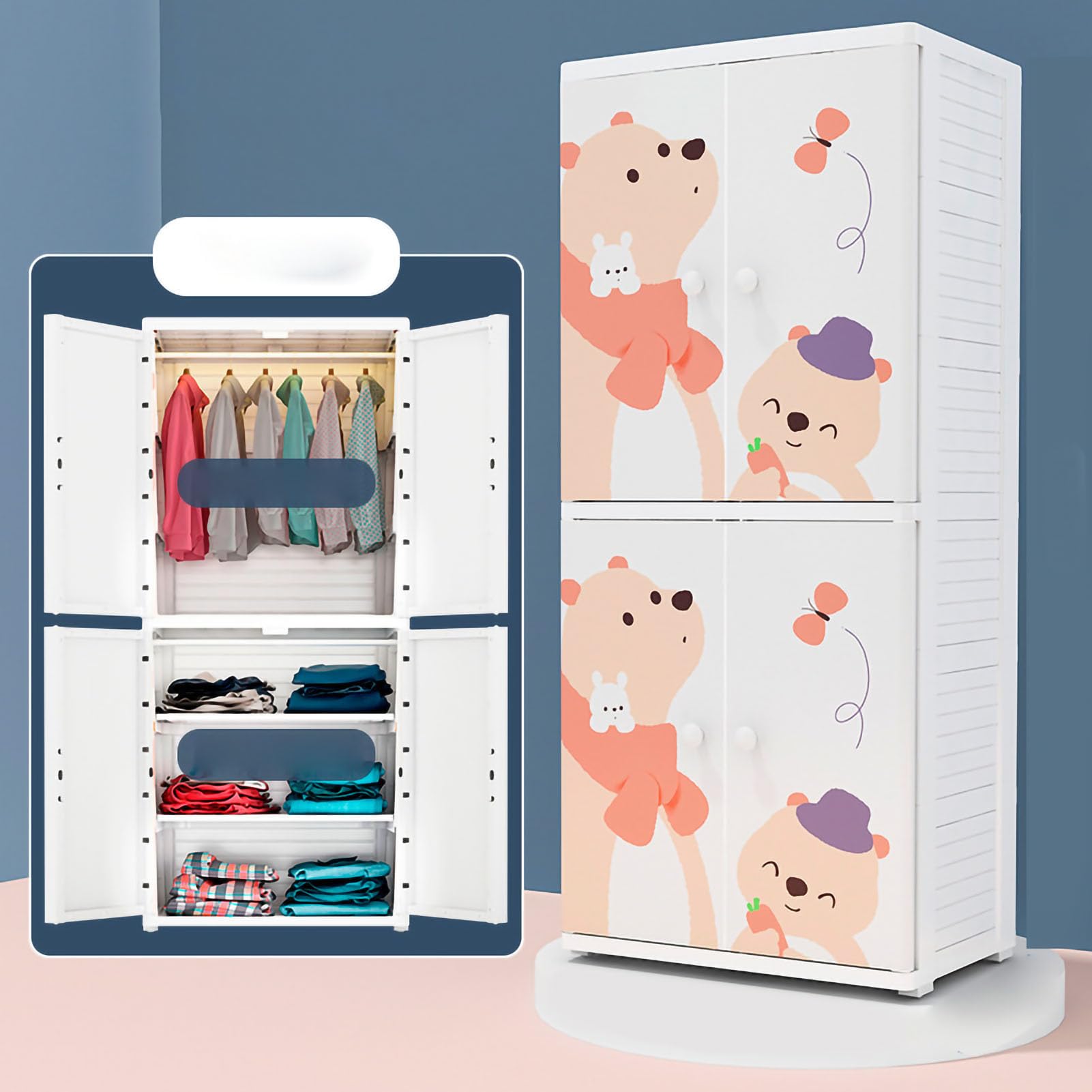 Guardaroba per Bambini (Appendiabiti e scomparti) | Armadietto portaoggetti a doppia con asta appendiabiti per armadio per bambini