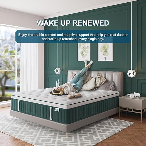 Miniatura 9 de Colchón híbrido Queen de 12 pulgadas en una caja con espuma viscoelástica de gel, resortes interiores con muelles interiores europeos, firmeza media