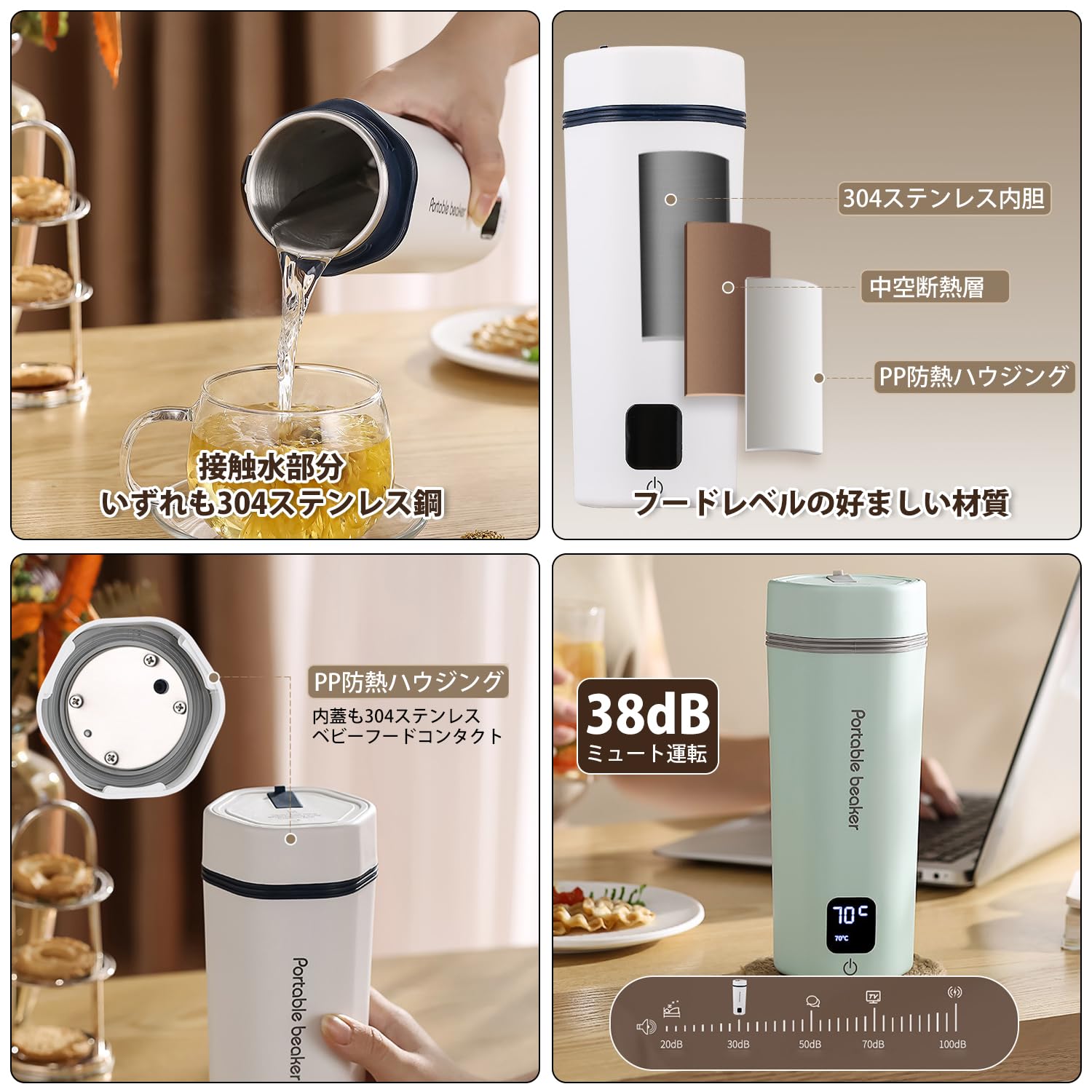 Amazon | MACOLAUDER 電気ケトル お湯が沸かせる水筒 電気ポット 304
