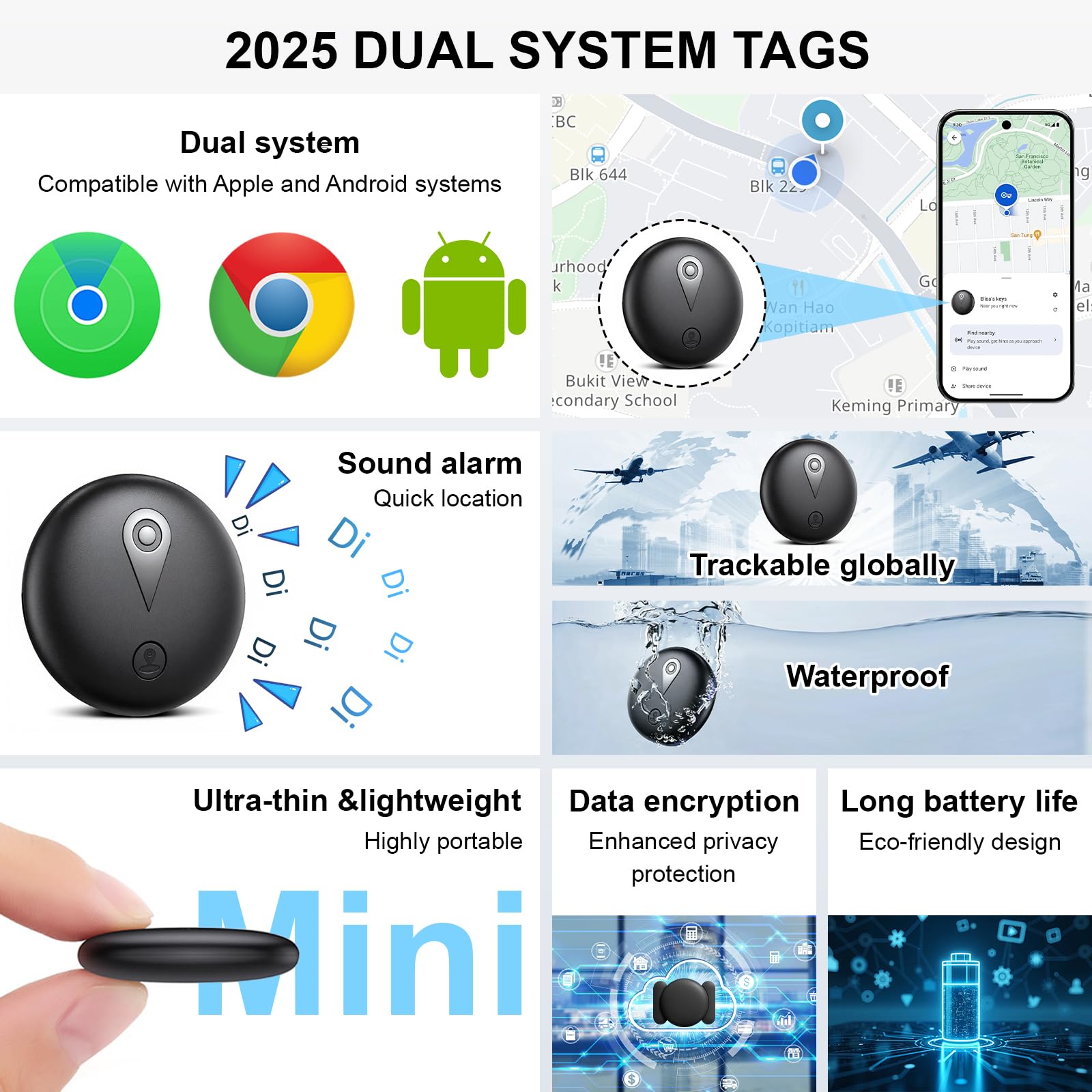 2 Mini GPS Tracker Magnetisch – Fahrzeugortung ohne monatliche Gebühr, Echtzeit-GPS-Tracker mit Smartphone-App für Android & iOS, GPS Auto Tracker, für Autos, Fahrräder, Gepäck, Haustiere,Schwarz
