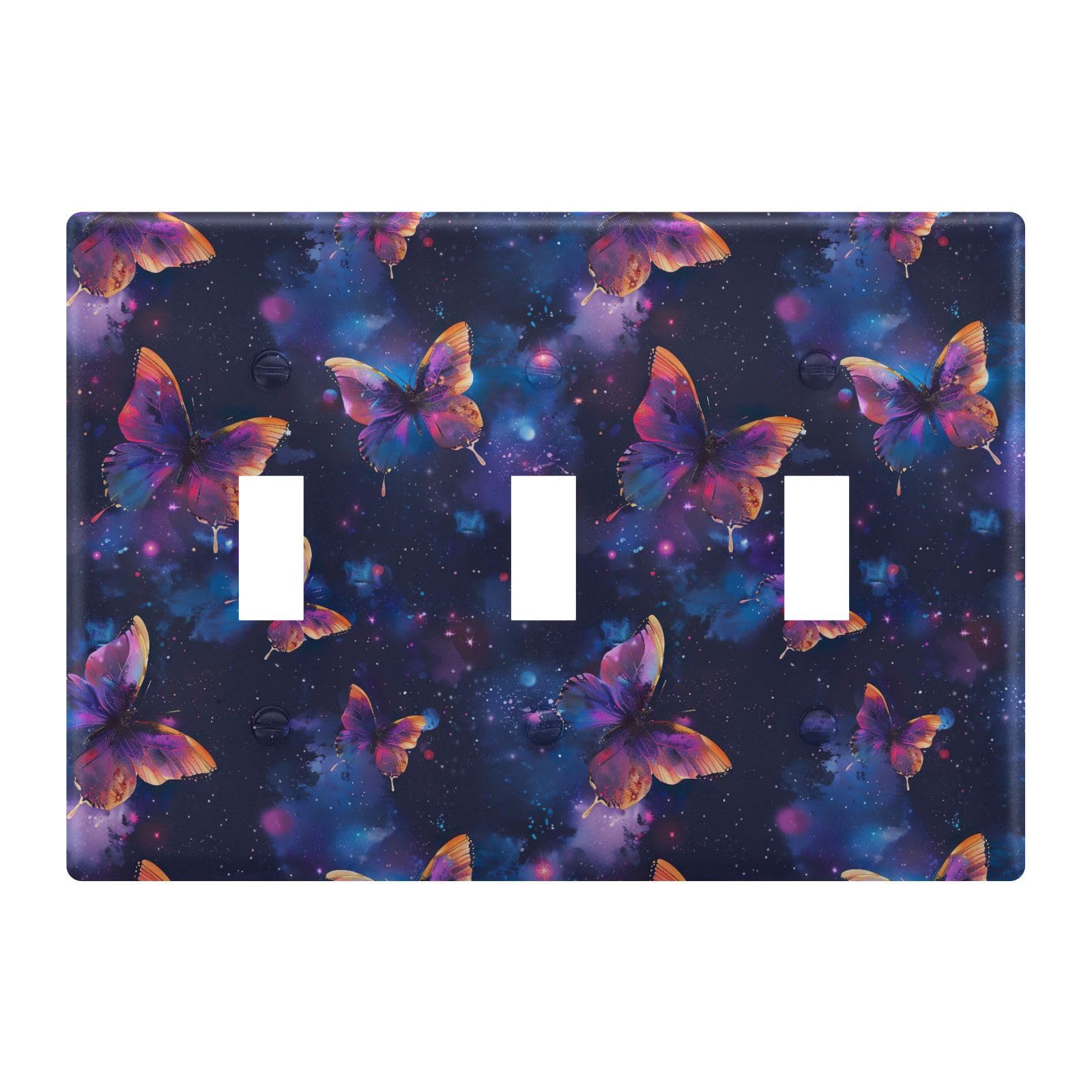 Light Switch Cover Galaxy Colorful Butterfly Wall Plates for Electrical Outlets 3 Gang 202b5792