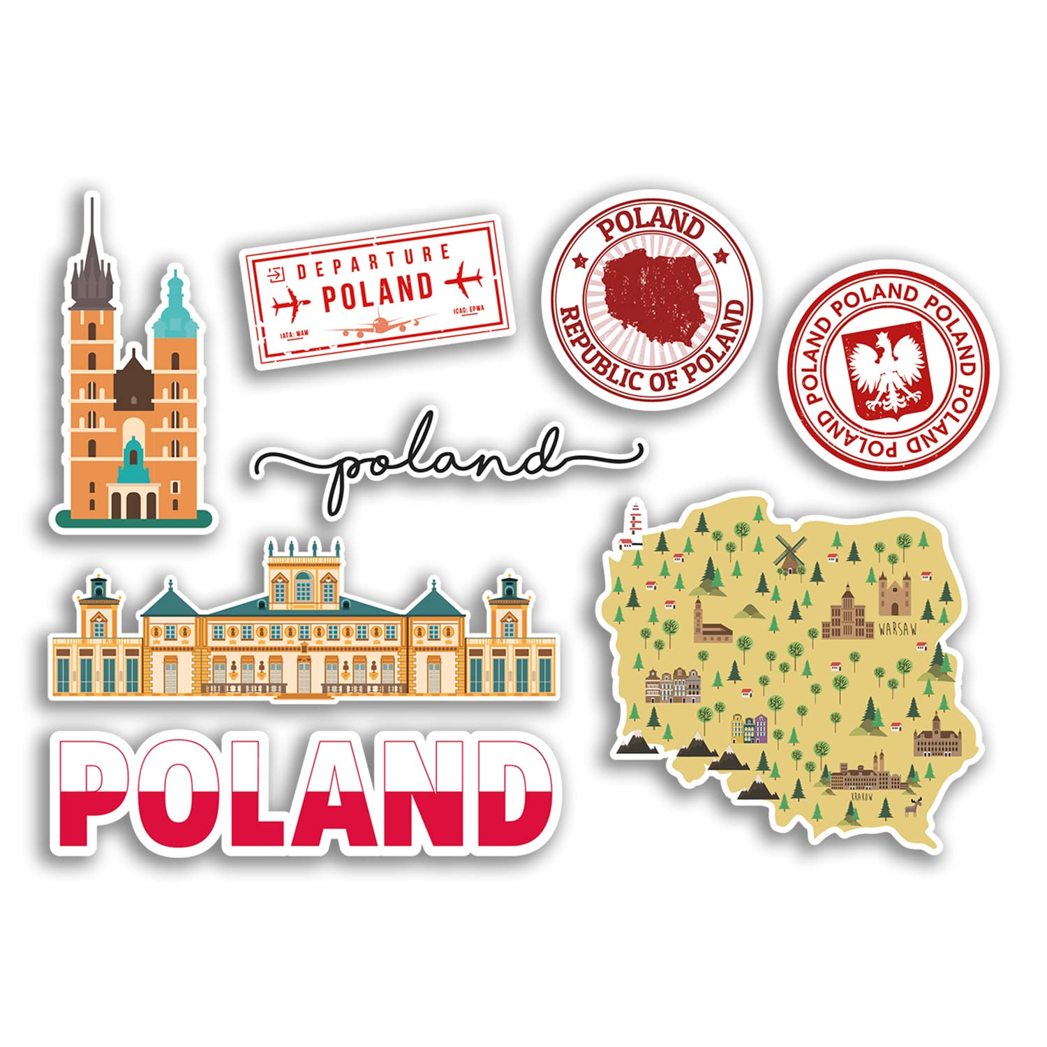 Dv Design Multi A5 Sticker Sheet - Poland Vinyl Stickers - Polish Landmark Holiday City Country Airport Map Flag Food Sticker #77538