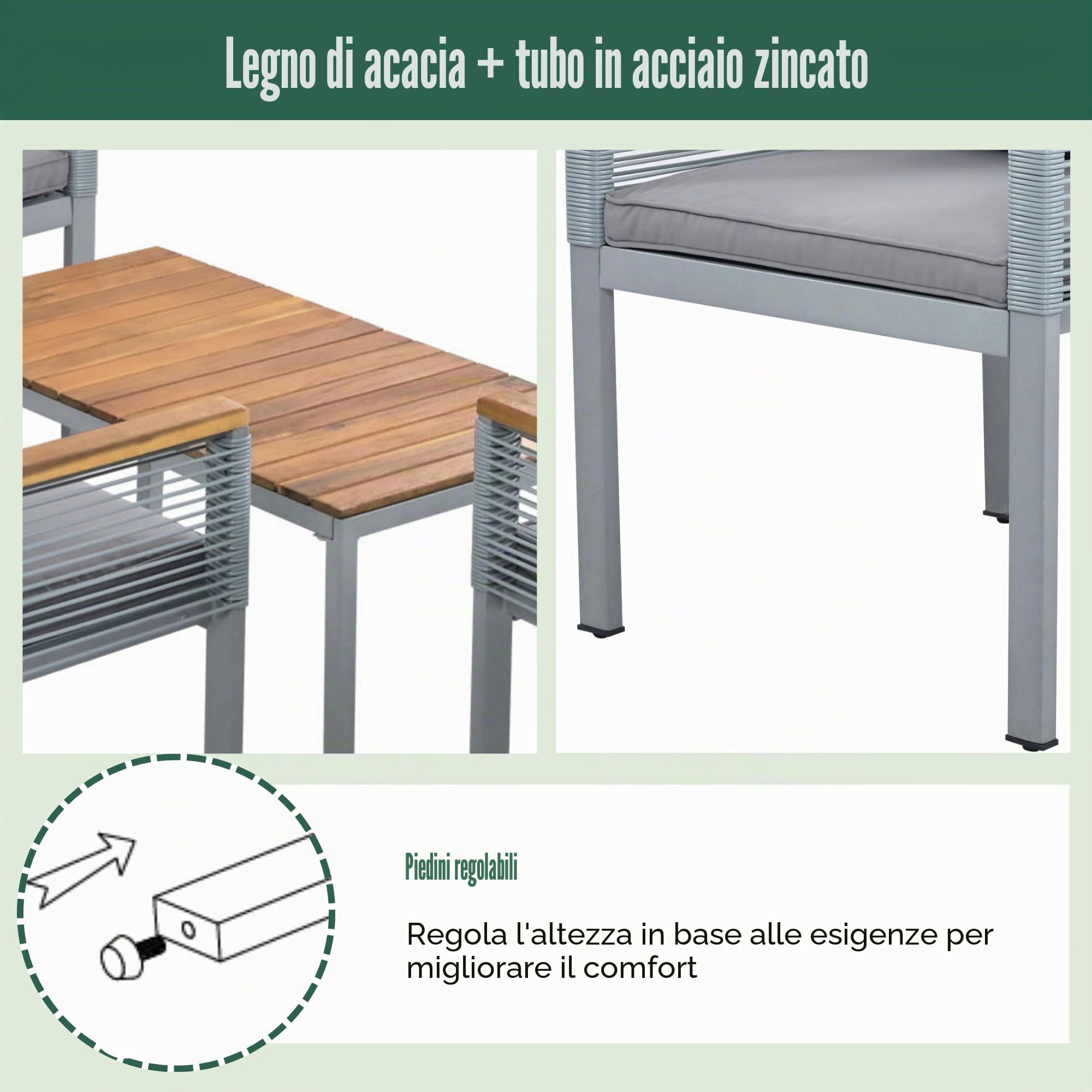 Ymkua Set di Mobili da Giardino, Salotto In Rattan 4 Set, Mobili da Balcone in Polyrattan, Mobili da Esterno per 4 Persone, con Cuscini, Divano Doppio, 2 Poltrone e Tavolo (Grigio)