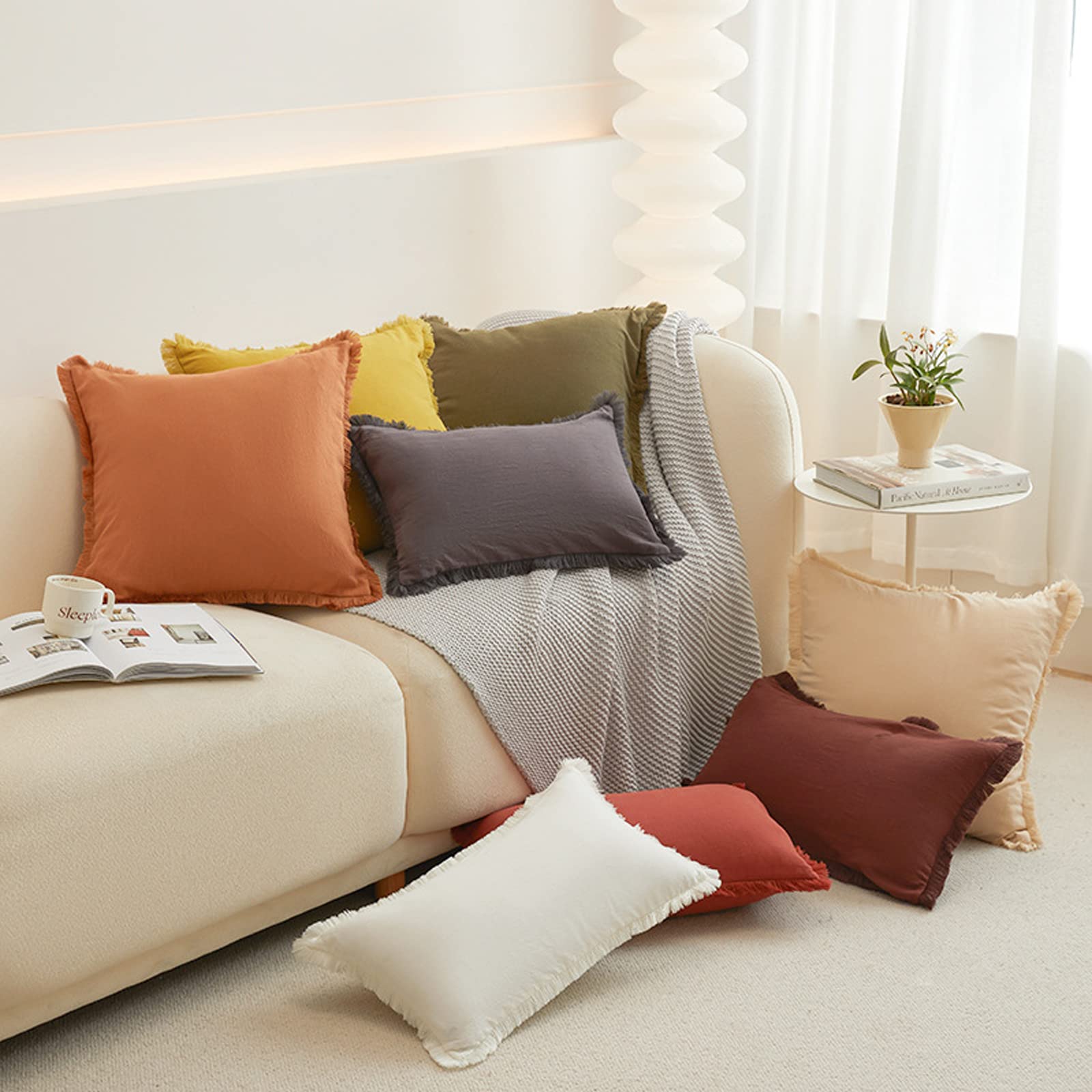 2 Federe Per Cuscini Boho A Righe Con Pompon – Morbido Velluto A Coste, 50x50 Cm, Per Divano E Letto