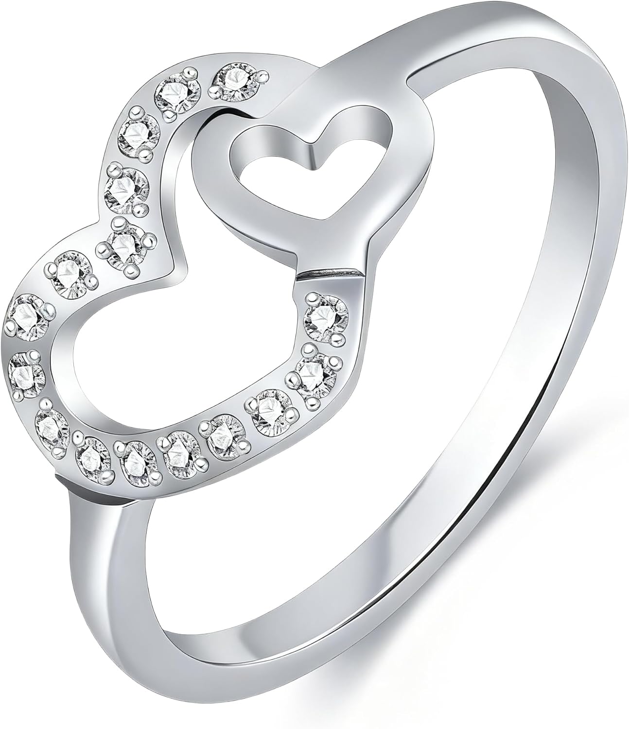 Love Heart Engagement Promise Ring - Gold Silver Tone Wedding Ring for Women Stainless Steel with CZ Size 5-9