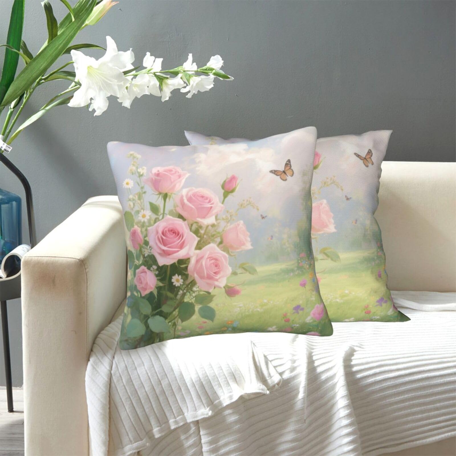 FekiLoot Decorative Throw Pillow Covers Modern Farmhouse Pillowcase Double Sided Cozy Cushion Cover for Sofa Couch Bed 20"X20" Rose