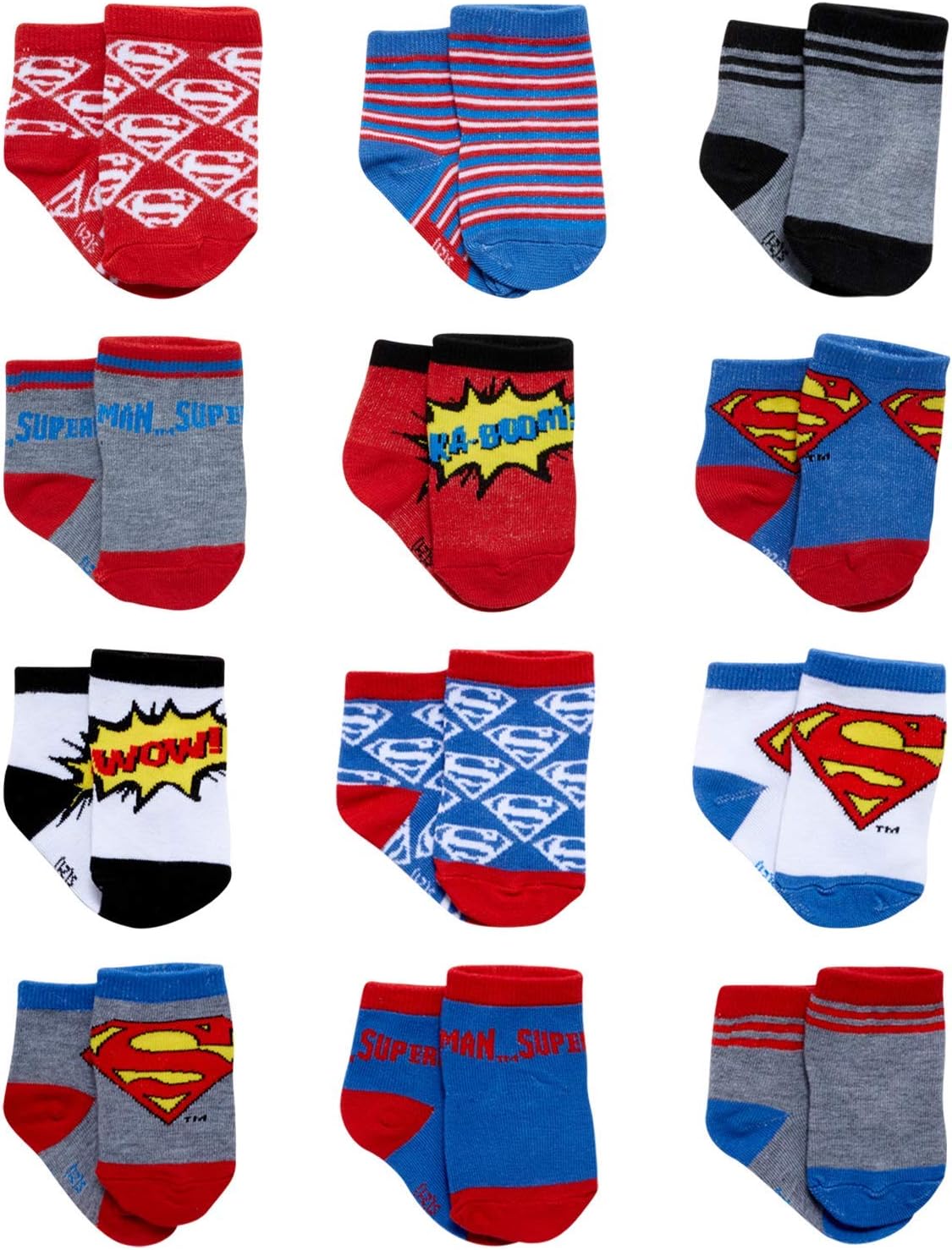 DC Comics Baby Boys’ and Girls’ Socks - 12 Pack Batman, Wonder Woman, Superman, Justice League, Super Girl Socks (0-24M)