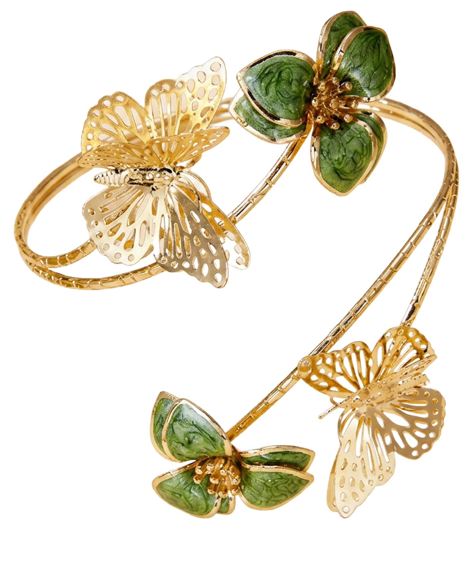 Arm Cuff, Stylish Arm Cuff Jewellery, Green Butterfly Flower Arm Cuffs, Suitable for Daily Matching & Fashion Occasions, Wedding and Party Decor Accessories-image-36
