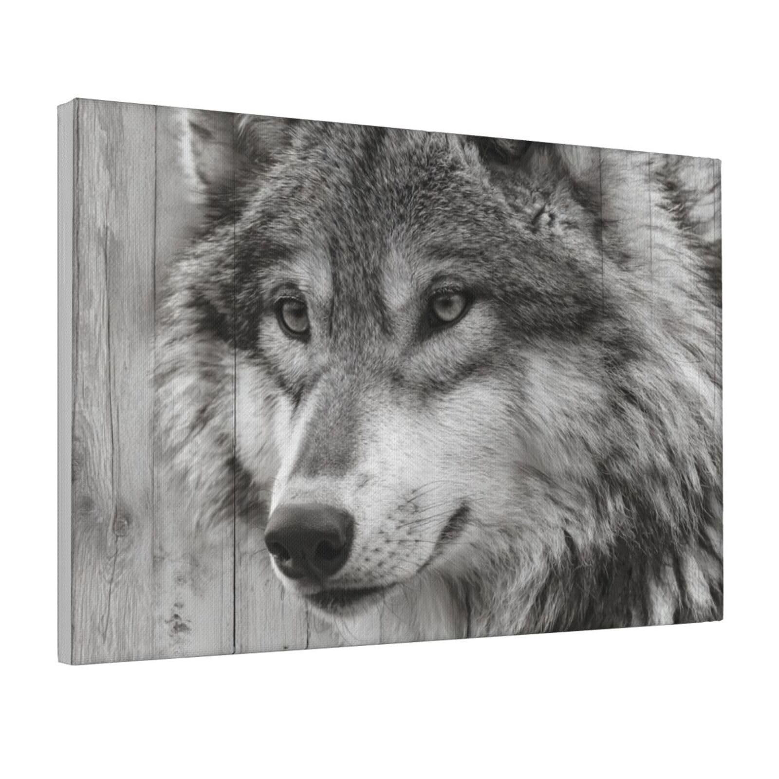 Lienzo de lobo gris enmarcado, decoración de pared artística de 30x45 cm 8