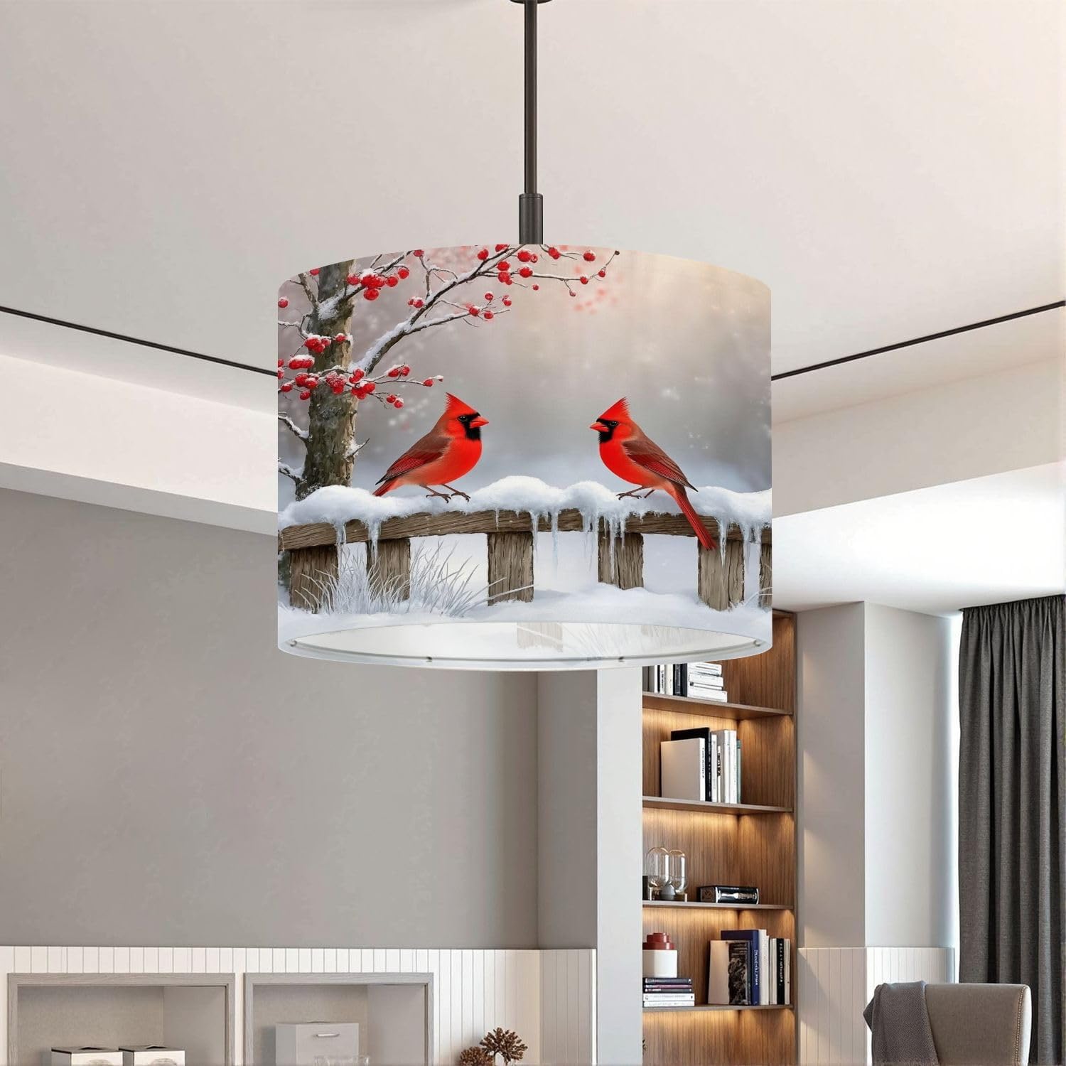 Lampshades Lamp Shades Boho 1 Pack Winter Snow Landscape Forest Cardinal Christmas Red Bird Light Shade for Table Lamps Floor Lamps Drum Lamp Shades Lampshade Replacement