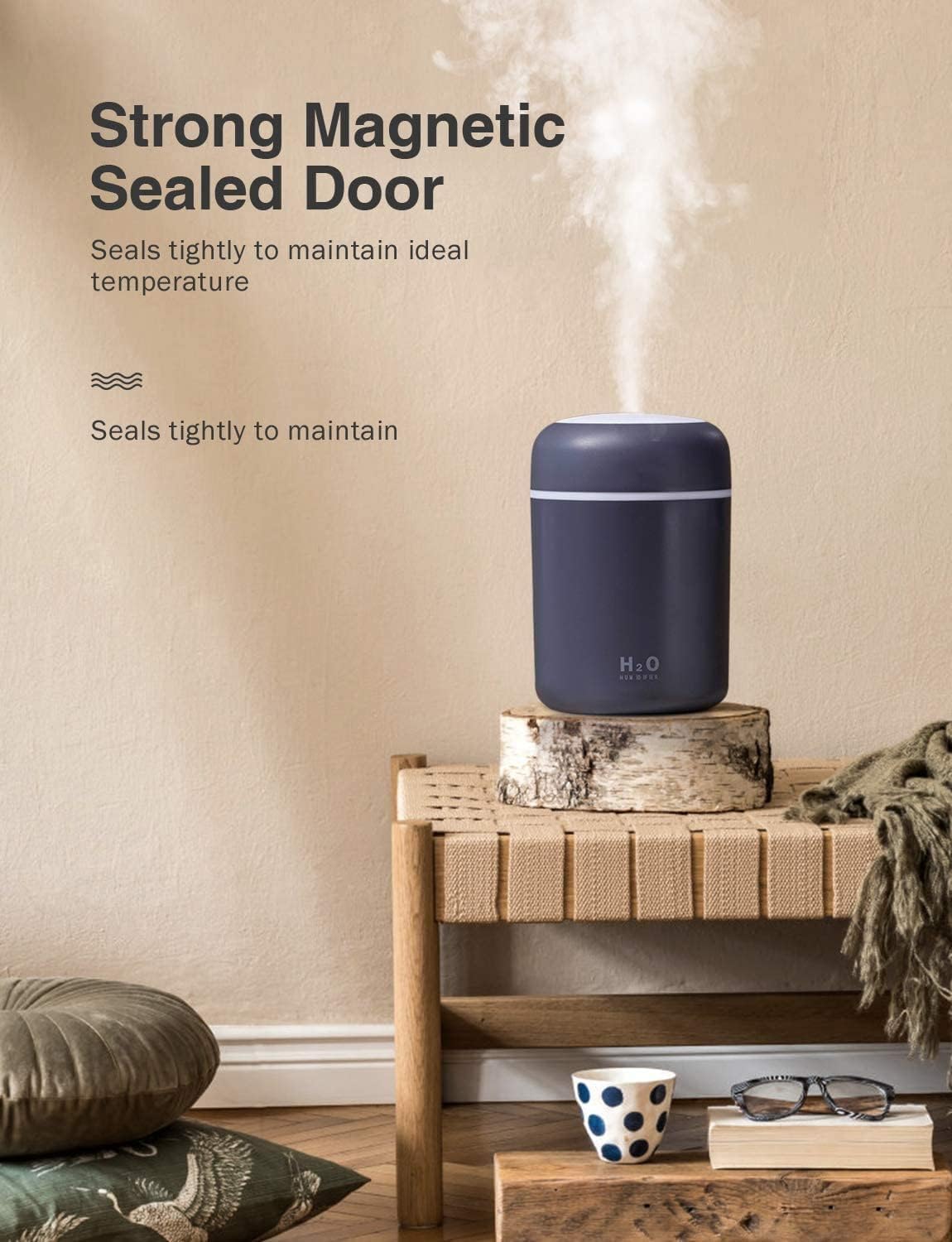 Mini USB Humidifier - Cool Mist & LED Light -4