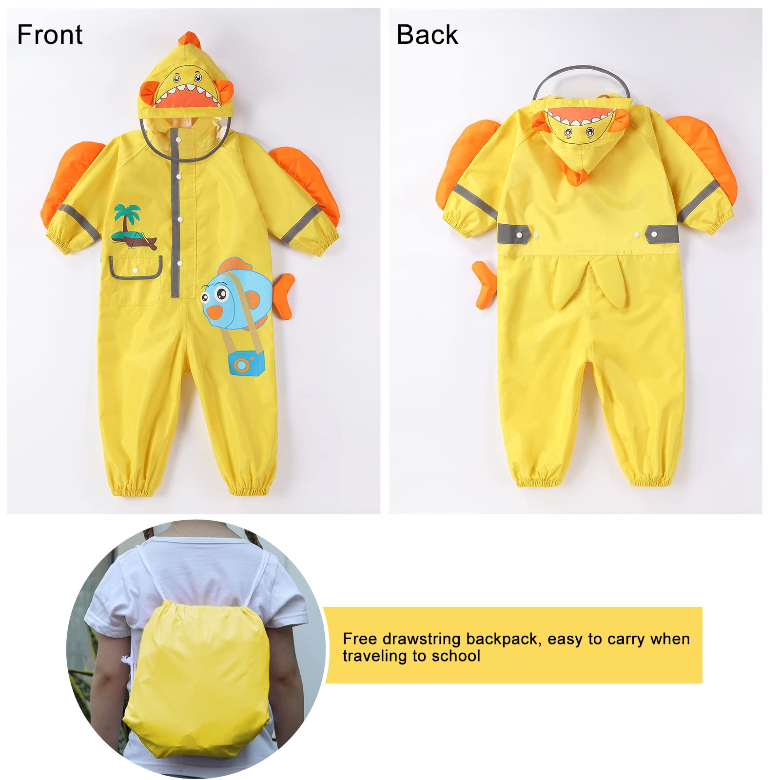 Enfants Imperméable - Garçons Filles Combinaison de Pluie Manteau de Pluie Motif de Dessin Animé Mignon Veste de Pluie Légère Onesie Vêtements de Pluie 2-8 Ans