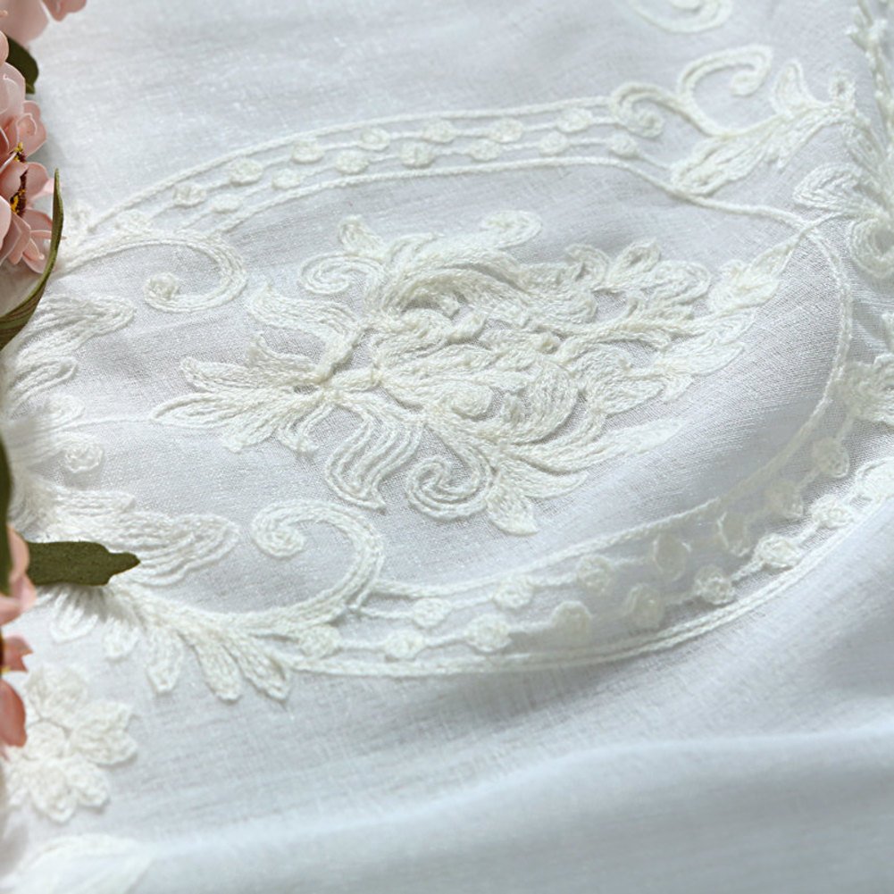 Silk Road Européen Rideau de broderie, Blanc Dentelle Rideau voilage Pour Salon Chambre Balcon Hublot de compartiment Décoration de fenêtres-blanc 200x250cm(79x98inch)