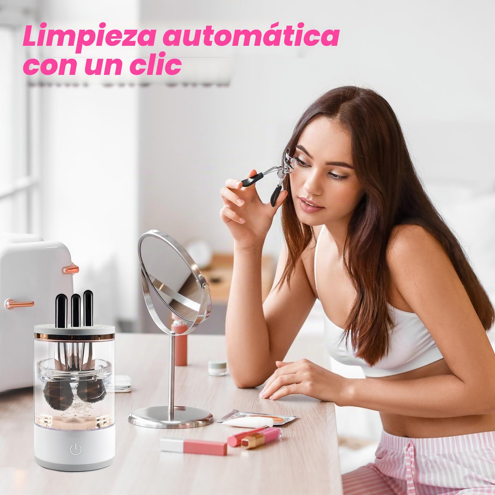 Funmo Limpiador de brochas de maquillaje, limpiador de pinceles eléctrico, limpiador de brochas de maquillaje, secador de brochas de maquillaje, portátil, automático, apto para la mayoría de tamaños