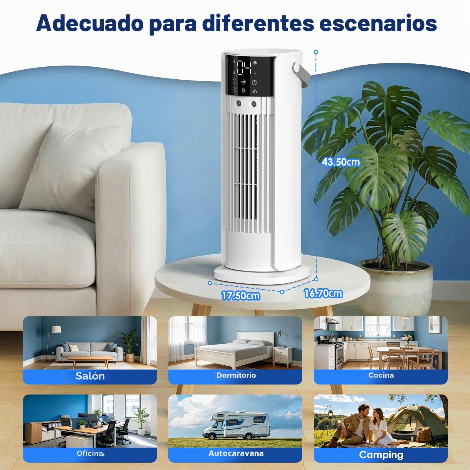 Aire Acondicionado Portátil 4 en 1, Enfriador de Aire 700ML con 2 Modos de Nebulización, Oscilación de 90°, Modo Tormenta y Temporizador para Cocina, Casa, Oficina, Blanco Puro