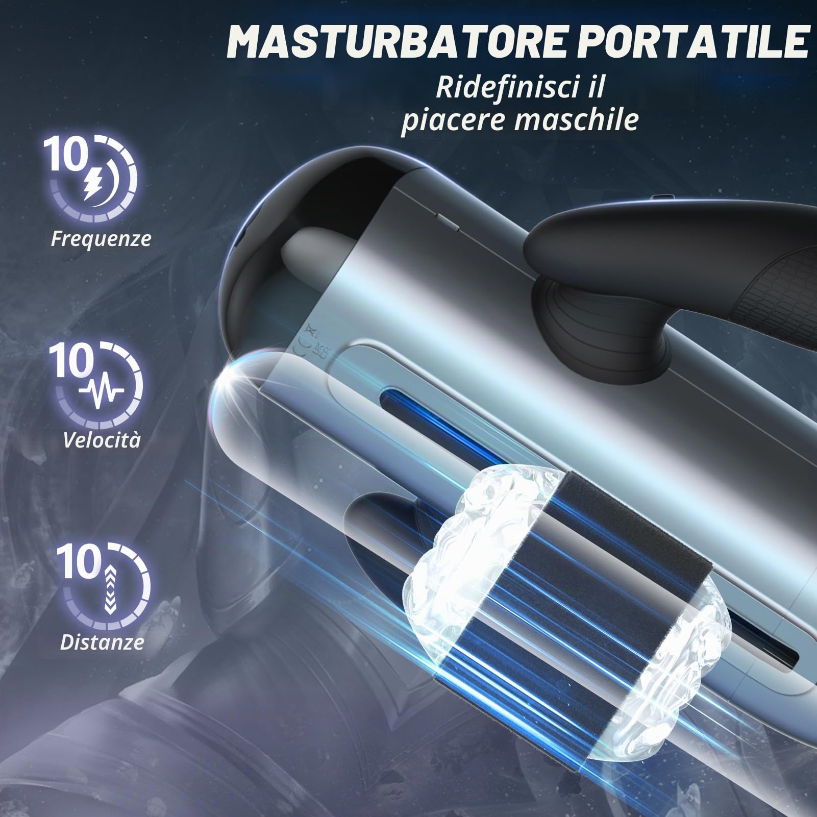 Roluck Masturbatore Elettrico a Coppa per Uomo, Vagina Tascabile con 10 Frequenze di Spinta, 10 Velocità e 10 Modalità di Retrazione, Sex toy con Supporto per Telefono Rimovibile