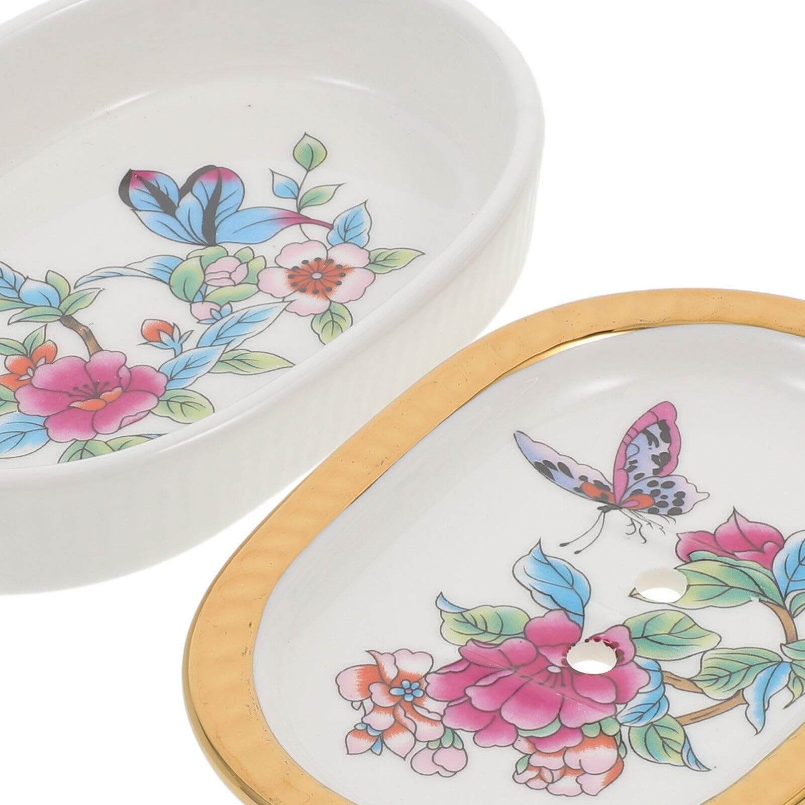 Jabonera de Cerámica Impresa de Doble Capa Drenaje | Baño y Lavabo, Estilo Sencillo, Diseño de Dos Niveles, Acabado Decorativo