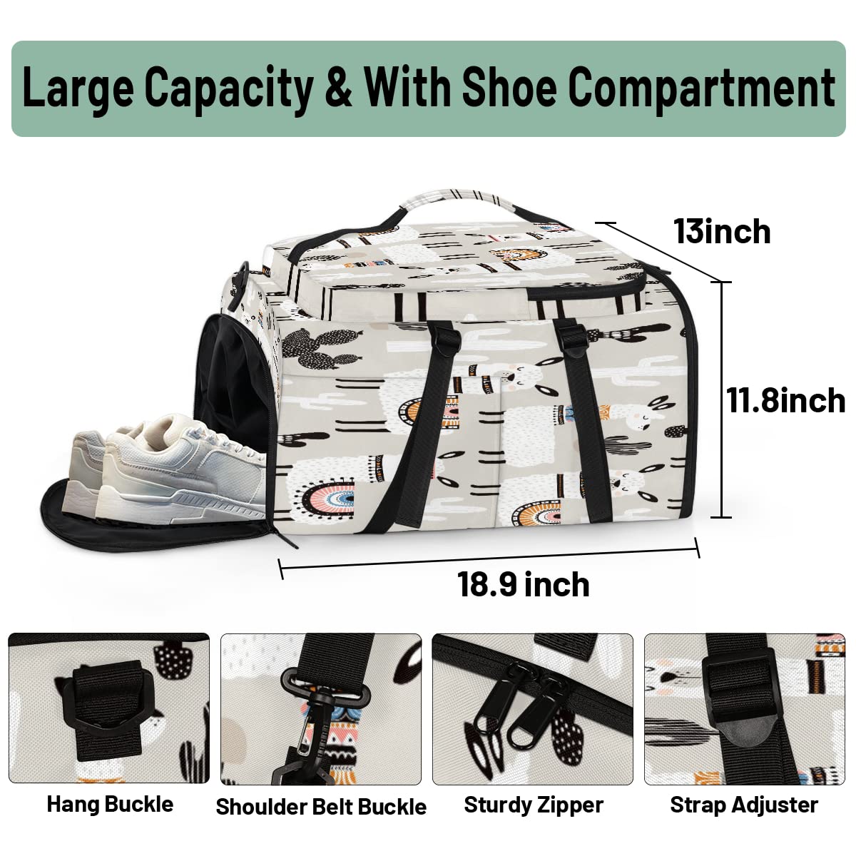 Llama - Mochila deportiva de lona para hombres y mujeres, bolsa de lona azteca con compartimento para zapatos para gimnasio, viajes, senderismo, mochila, Multi 2, Talla única, Deporte