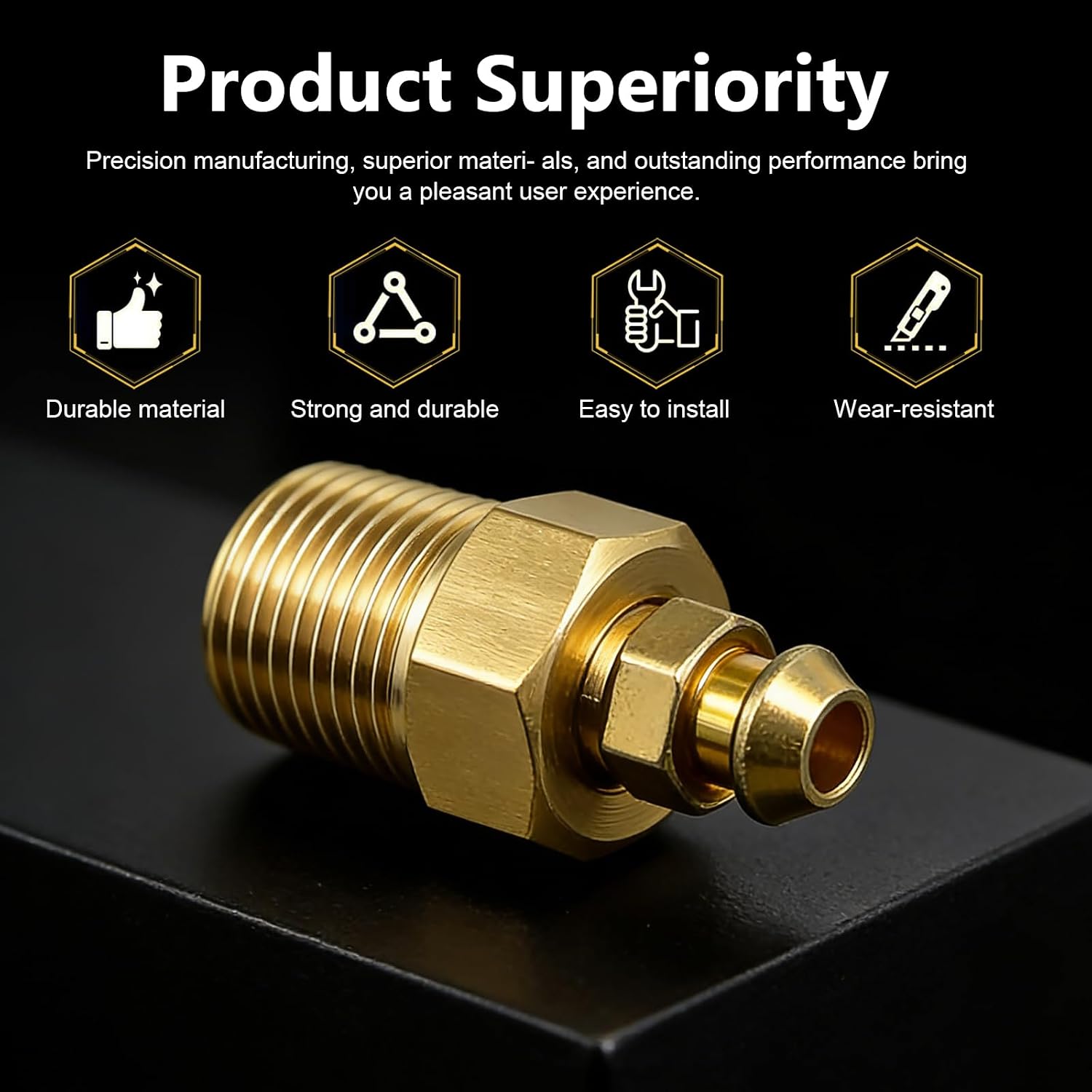8PCS Bleeder Screws, Brass Brake Bleeder Valves 1/8" NPT, Brake System Bleeding Replacement Parts, Universal for Most Vehicles (Gold)