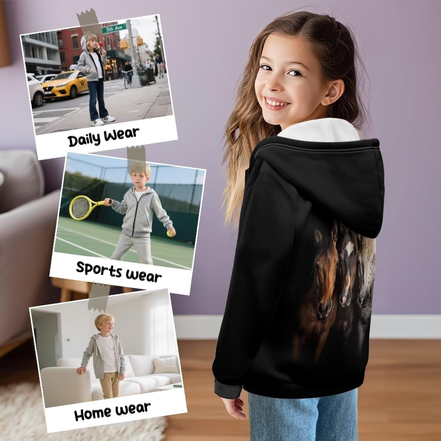 Kids Fleece Zip Up Hoodie Size 6-16 Boys Sweatshirts Fashion Kids Fleece Jacket with Kangaroo Pocket Animal Hoodie