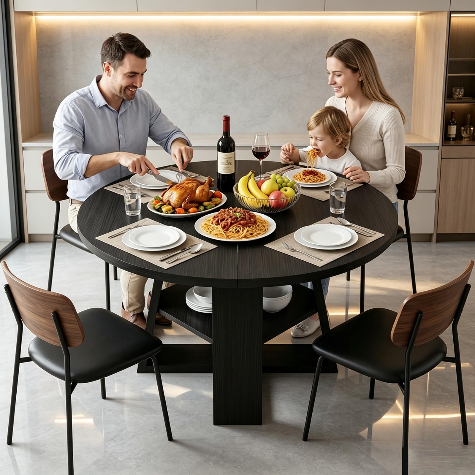 Mesa de Comedor Extensible,con Espacio de Almacenamiento