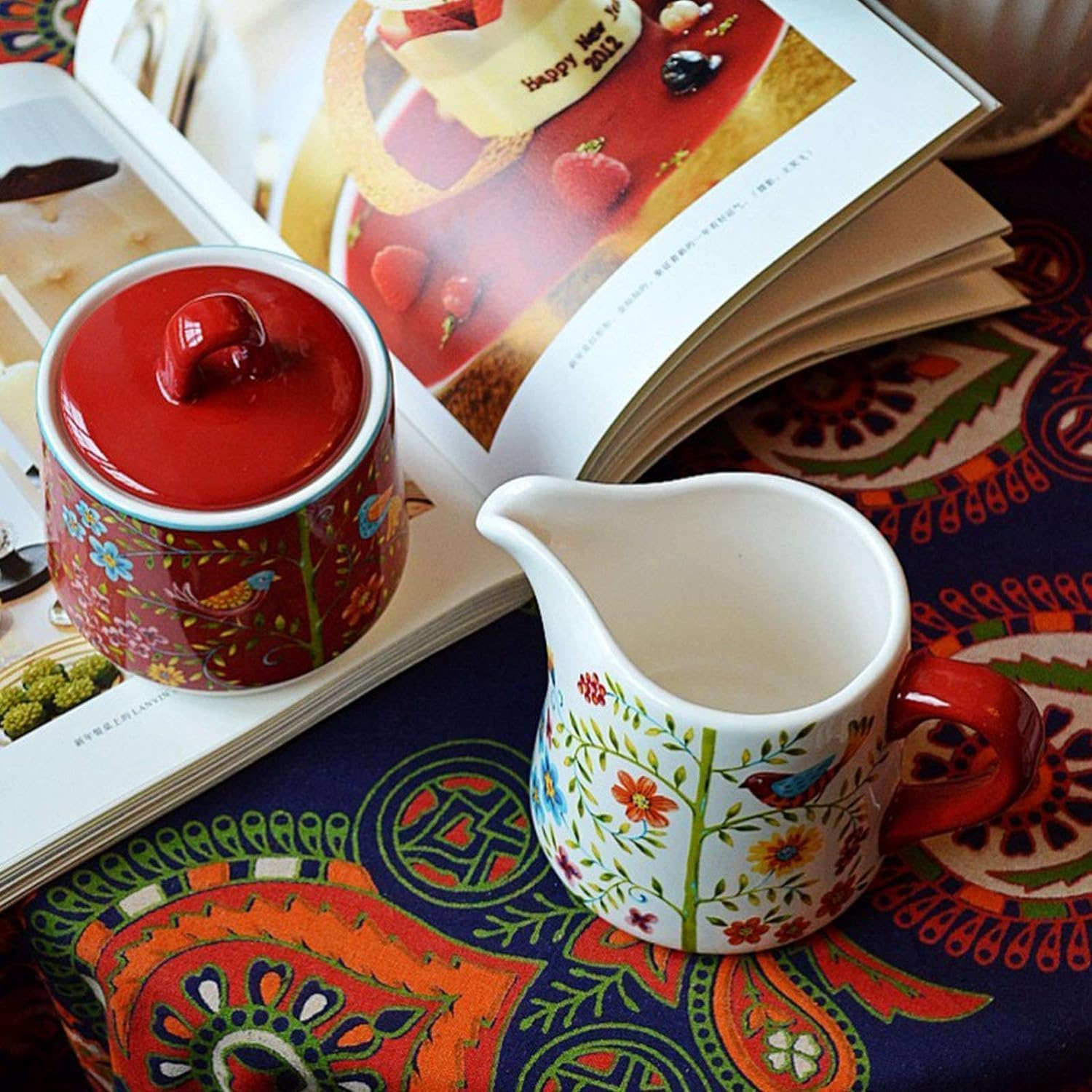 Ensemble sucrier en céramique avec couvercle et pot à lait, crème et pot à sucre, parfait pour servir le café, avec pichet à crème et pot à sucre