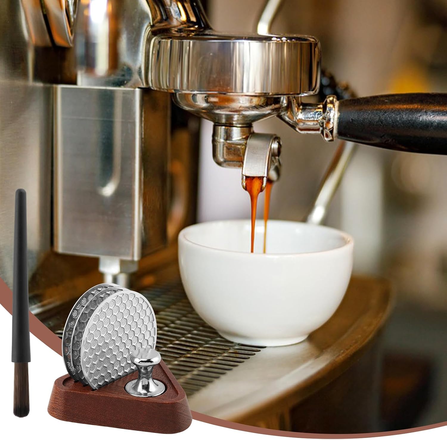 3 Pack 53.3mm Espresso Puck Screen, Reusable Filters for Breville 54mm Portafilter Basket, Stainless Steel Coffee Filter Mesh Plate Kit with Stand, Magnetic Nail, Cleaning Brush