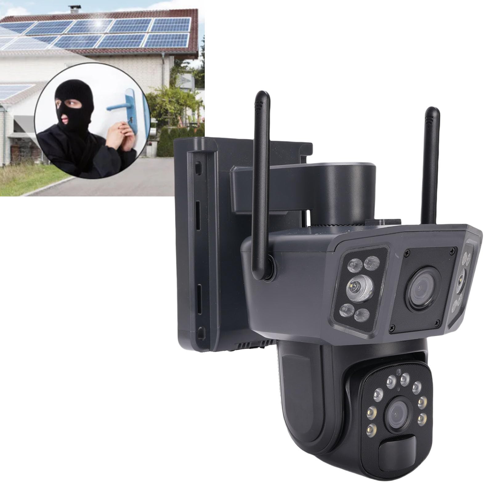 Cuifati Outdoor Solar Security Camera, 8MP Zasilany baterią Podwójny Obiektyw Kamera Bezpieczeństwa Wi -Fi z Wykrywaniem Ruchu PIR, 360 Stopni Widok Domowy Aparat do Zabezpieczenia Domu