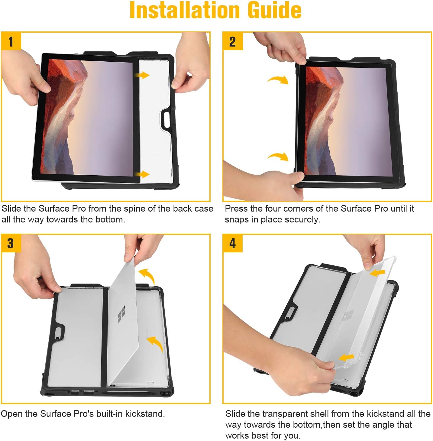 Fintie Hard Case for Microsoft Surface Pro 7 Plus, Surface Pro 7/6/5/LTE, Shockproof Folio Protective Rugged Cover Compatible with Type Cover Keyboard + Original Kickstand (Black)