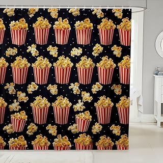Erosebridal Popcorn Shower Curtain Red Yellow Fabric Shower Curtain,72" W X 72" L,Cartoon Sweet Funny Food Bathroom Shower Curtain Sets Cartoon Room Decor Bath Curtains