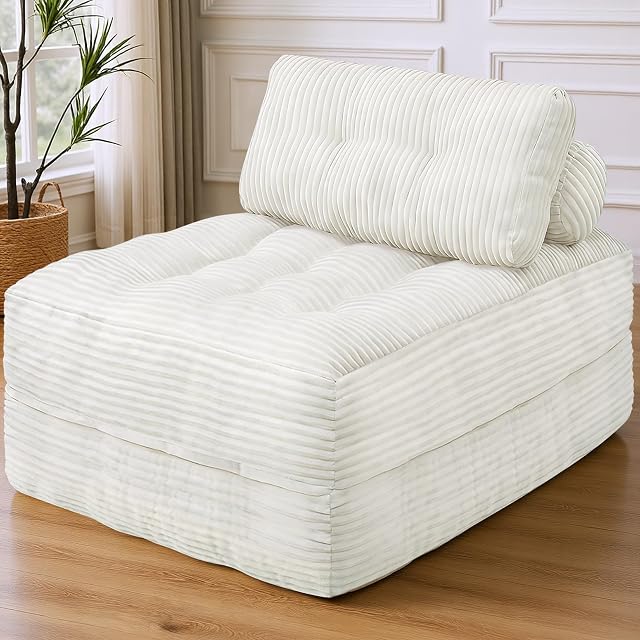 Folding Sofa Bed, Convertible Sleeper Chair with Handle& Back Support Foldable Floor Sofa Comfy Chair Bed, Boneless Couch for Living Room Bedroom Apartment,Beige,Twin