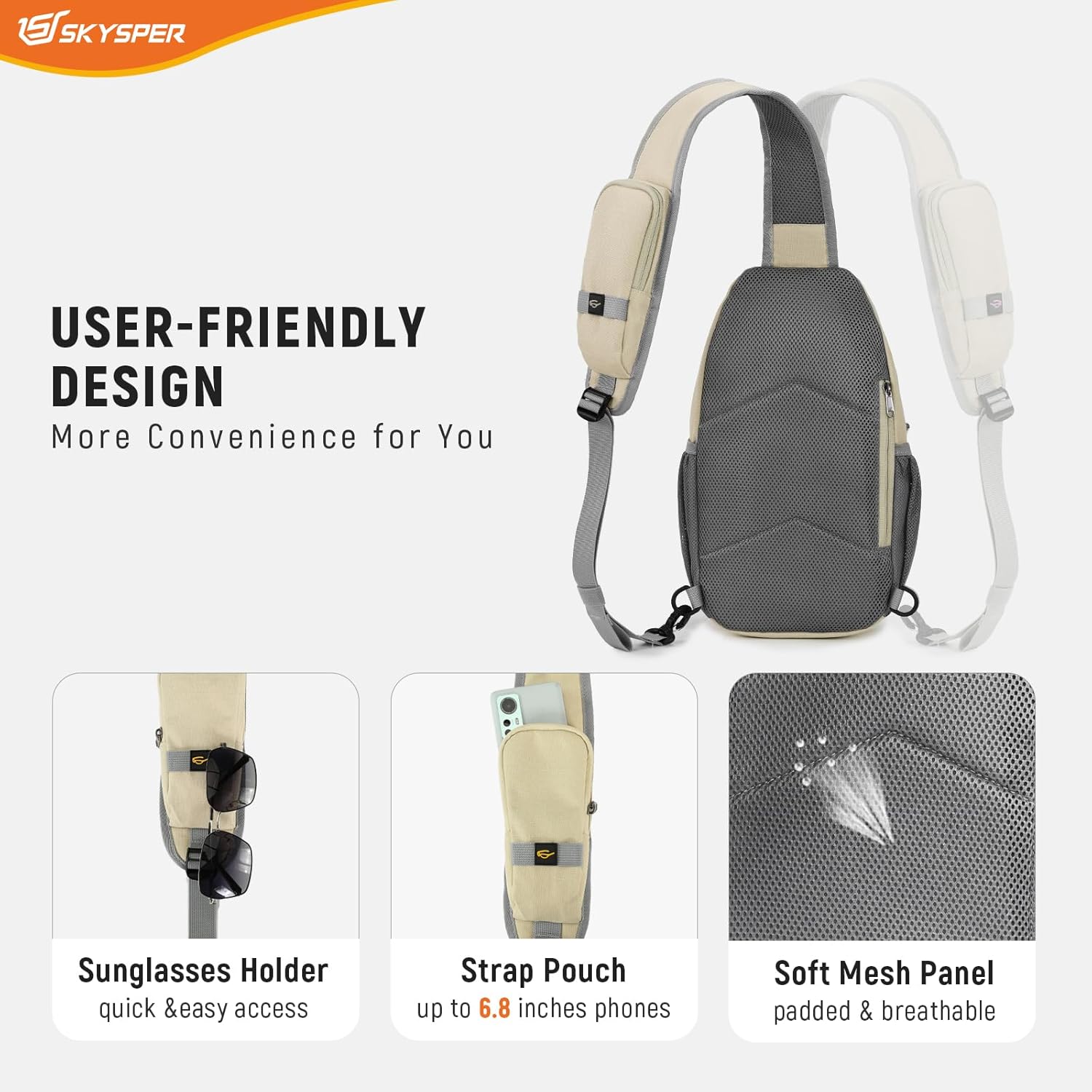 SKYSPER Sling Bag RFID Cross Body Bag Recycled Crossbody Backpack Travel Daypack - Image 6