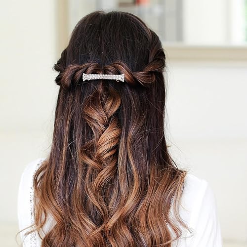 Miniatura 7 de Pinzas para el cabello con diamantes de imitación, 4 unidades, pinzas para el cabello de cristal brillante, color plateado, pequeñas pinzas