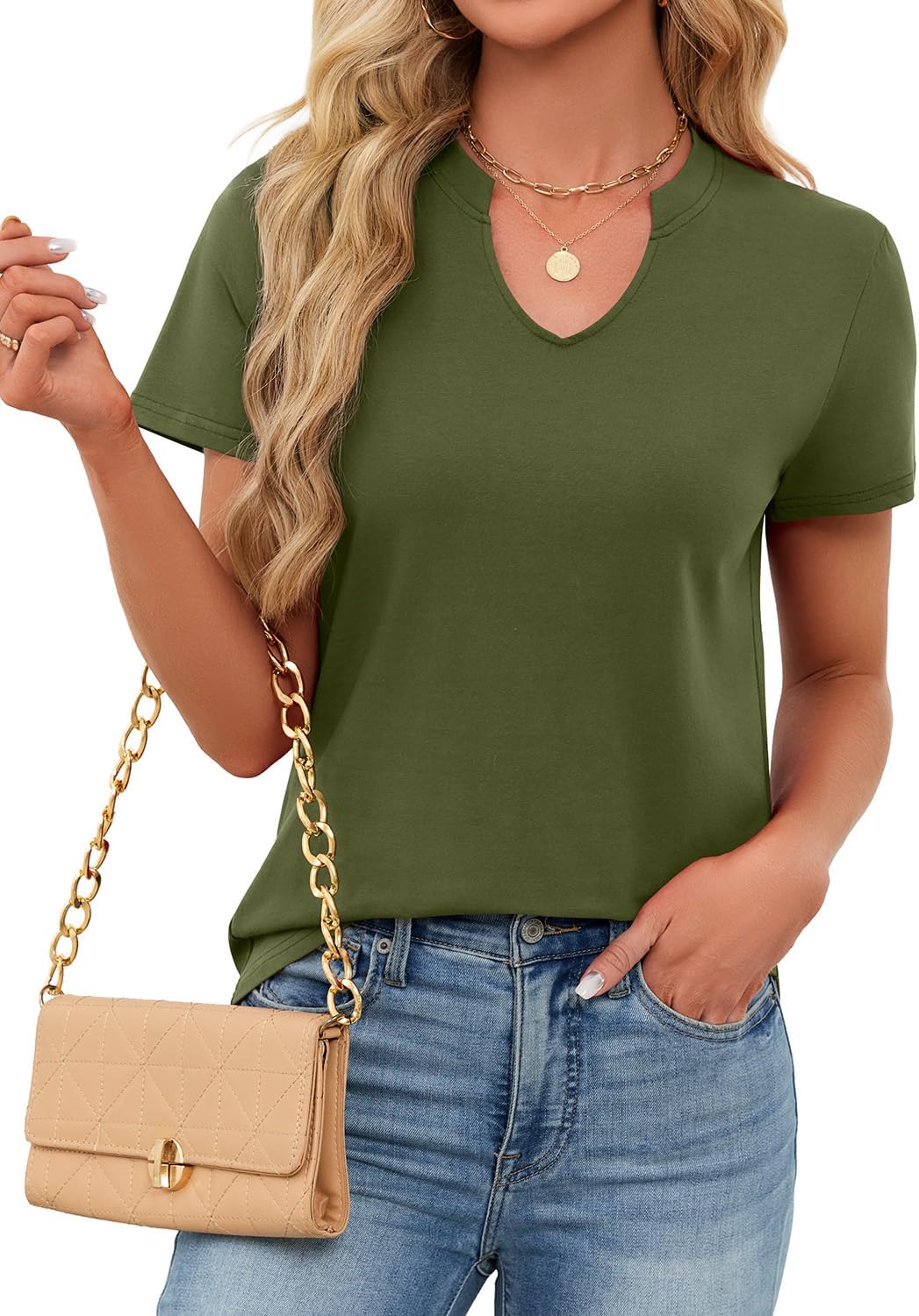 Women's V Neck Cotton T-Shirts Breathable Short Sleeve Tops Lightweight Stretch Summer Tees S-XXL - Image 3