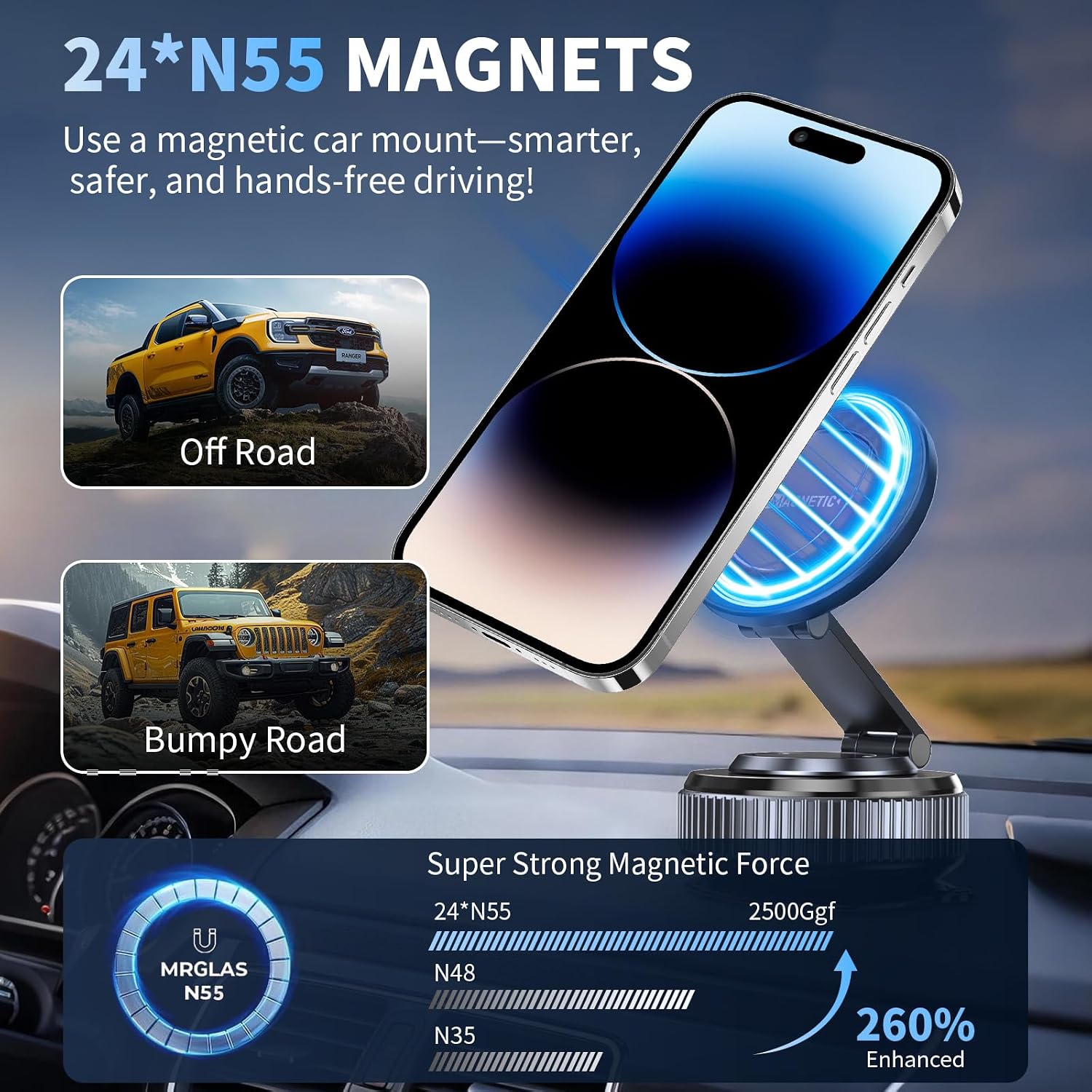 Car Phone Holder, 360°Adjustable Magnetic Phone Holder for Car,Super Magnetic Suction Cup Phone Mount,Phone Holders for Your Car for iPhone 17 Pro Max 16 15 14 13 12 Air Plus