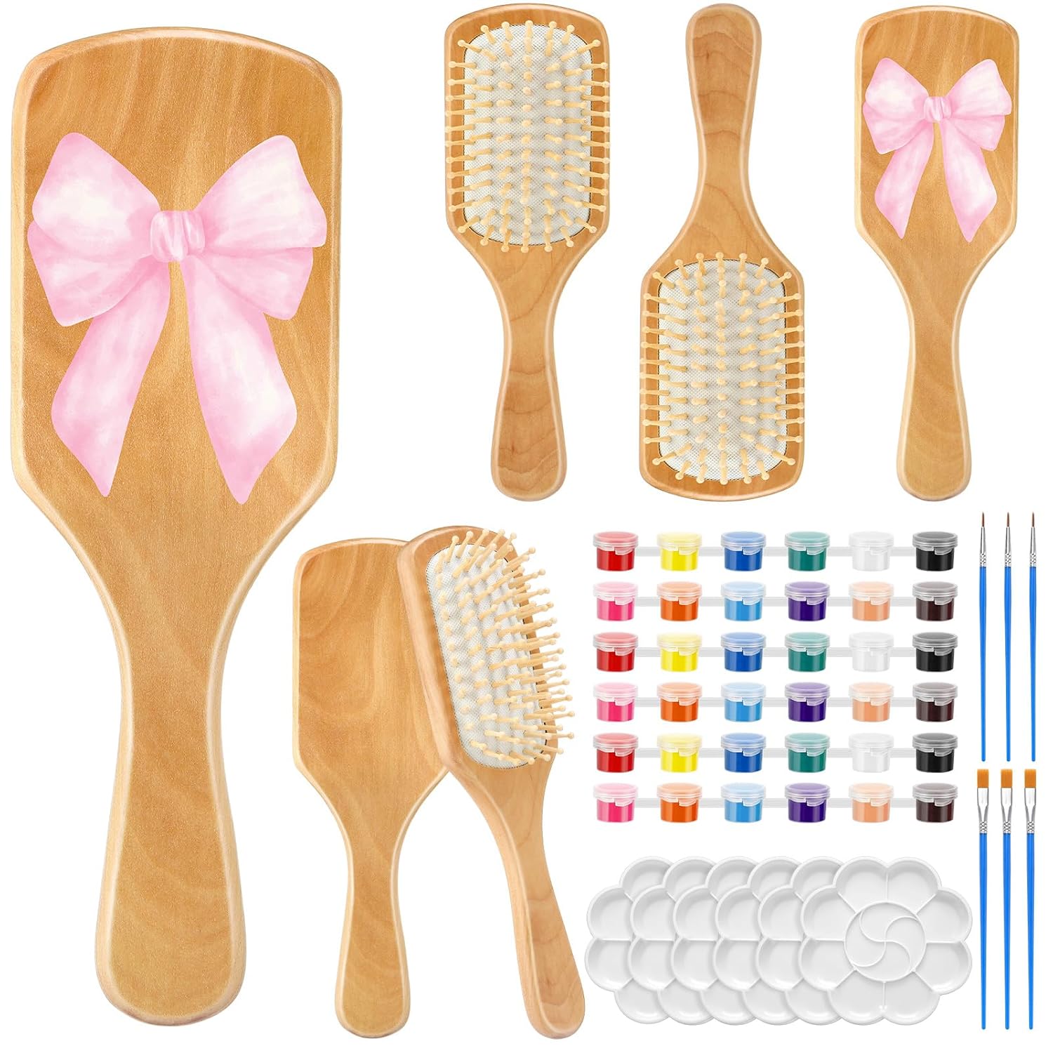 Meanplan 6 Set DIY Wooden Hairbrush Set with Acrylic Paint Brush and Palette Make Your Own Hair Brush Detangle Tail Comb f... - Review, Price and Buying Guide
