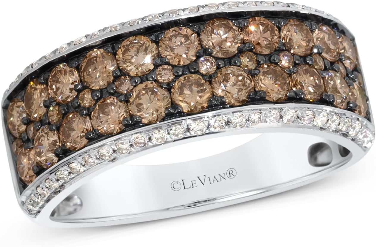 LE VIAN 1 1/2 Carat White and Chocolate Diamond Pave Statement Ring for Women | 14k White Gold Anniversary Ring for Her(White/Brown, I1-I2, 1.53 cttw) Wedding Promise Band Size 6.5 to 8