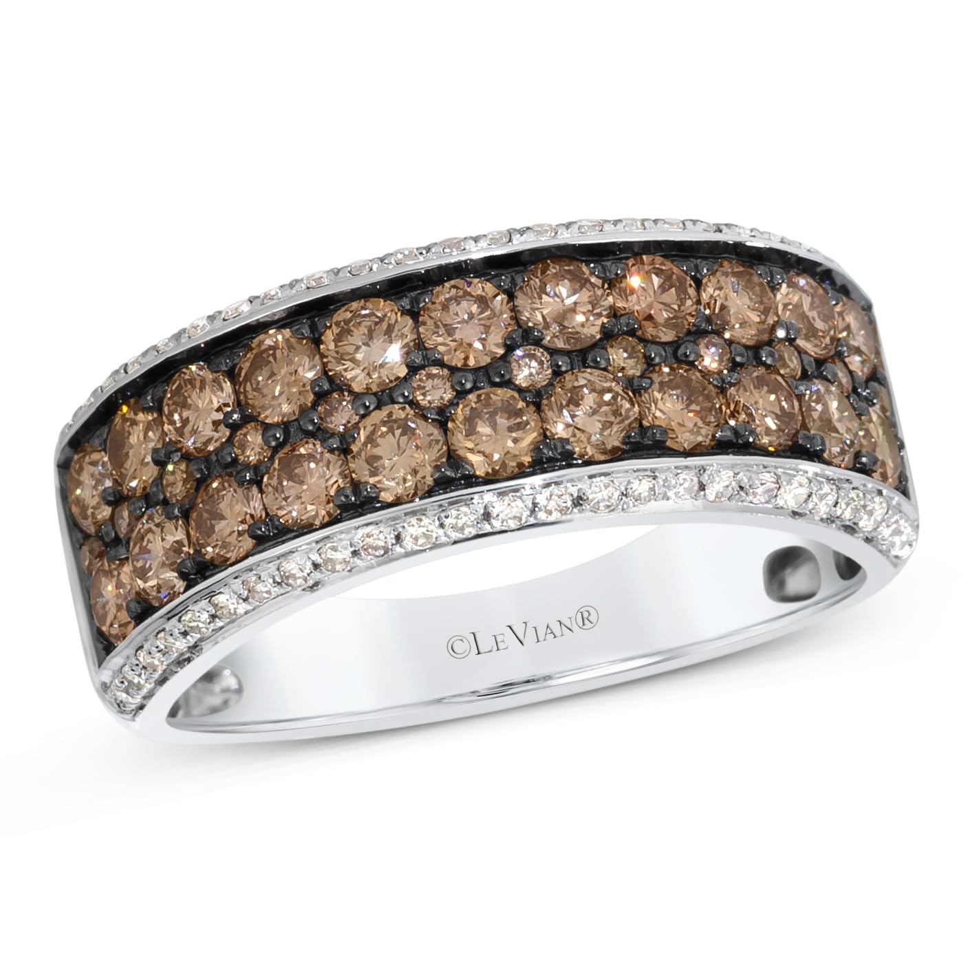 LE VIAN 1 1/2 Carat White and Chocolate Diamond Pave Statement Ring for Women | 14k White Gold Anniversary Ring for Her(White/Brown, I1-I2, 1.53 cttw)