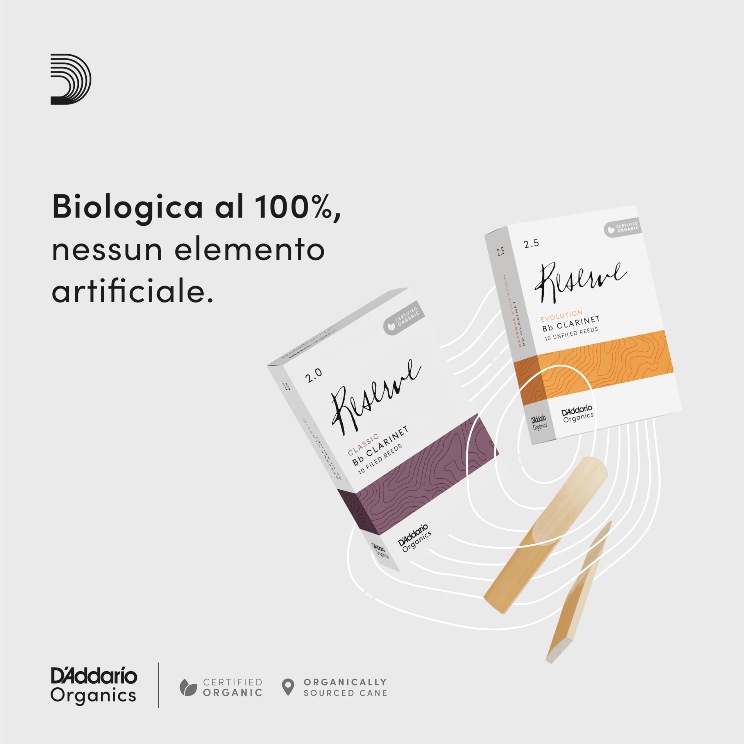 D'Addario Organic Classic Bb Ance Clarinetto - Ance per Clarinetto - La prima e unica Ancia Biologica - 3.5 La Forza, 10 Pacchetto