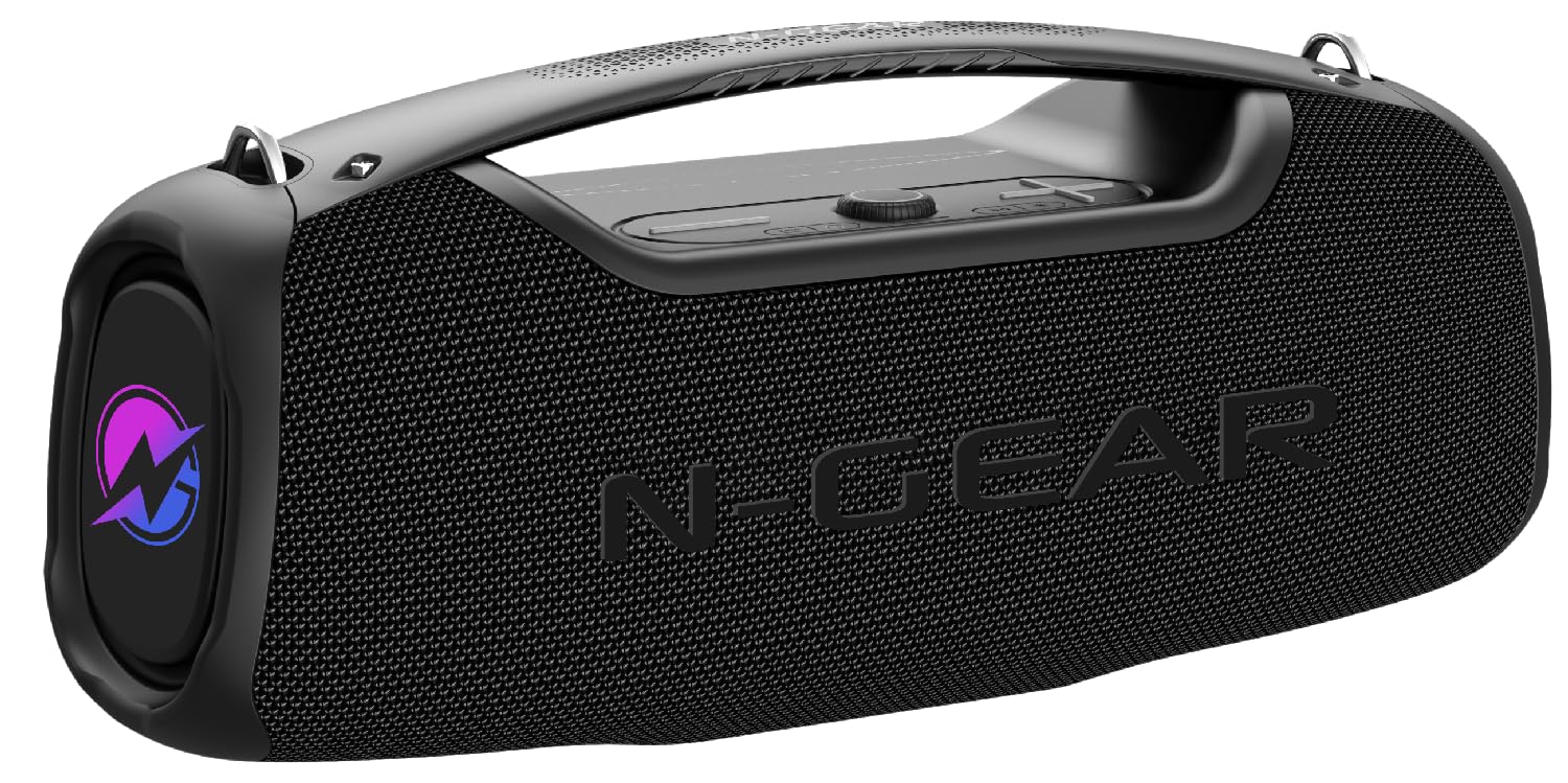 N-Gear NRG 500 – głośnik Bluetooth do użytku na zewnątrz, przenośny zestaw imprezowy z dźwiękiem i światłem na imprezę, Bluetooth Box z mikrofonem, 500 W, wodoszczelny, 8 godzin odtwarzania basów