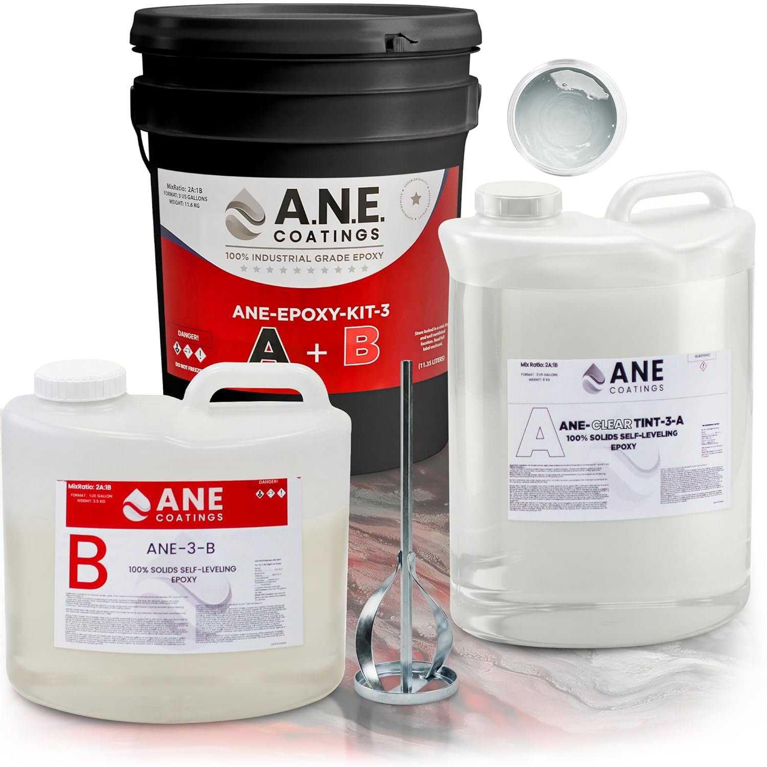 ANE Self-Leveling Garage Floor Epoxy Resin Kit - Durable Clear Coating for Concrete Floors, Countertops & More