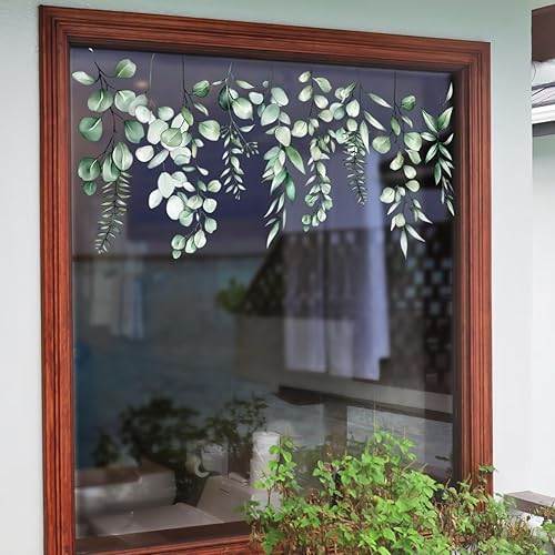 Miniatura 4 de Calcomanías de ventana de hojas verdes, enredaderas colgantes, flores, estáticas, removibles, de doble cara, calcomanías de ventana para el hogar,