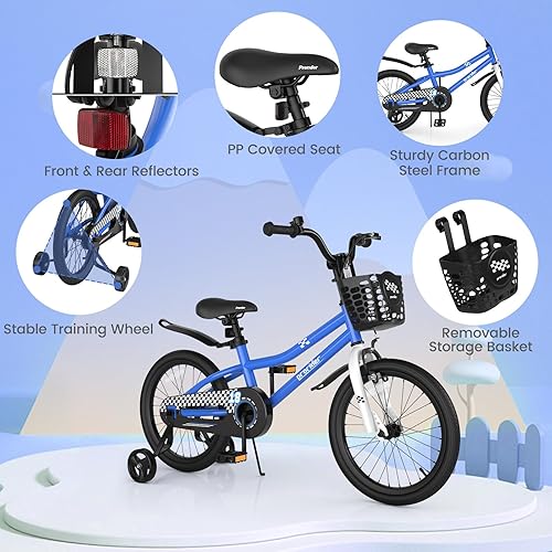 Miniatura 5 de BABY JOY Bicicleta para niños, 12, 14, 16, 18 pulgadas, para niños y niñas de 3 a 8 años con ruedas de entrenamiento, freno de mano, freno de