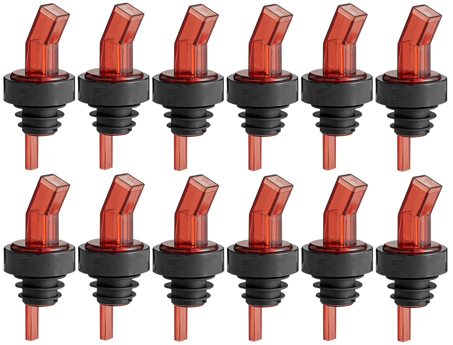 OCS Parts Liquor Pourers with Black Collar | 12-Pack | Red | Screened Bottle Pourers for Liquor Bottles, Syrups and Juices