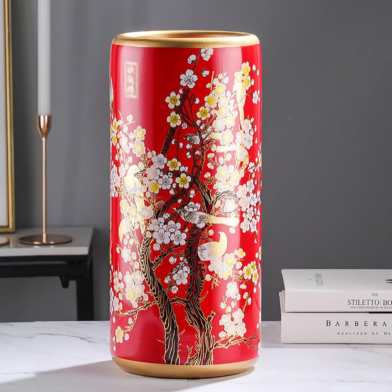 Bzgpmfud E Vas Desktop Ceramic Umbrella Stand Floor-Standing Freestanding Can Chines Umbrella Stand Multifunctional Painted Porcelain(E)