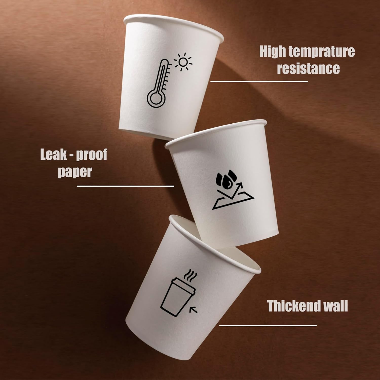 12 oz Paper Coffee Cups 250 Count – Disposable White Paper Cups for Hot & Cold Beverages, Thickened, Leakproof & Recyclable 12oz Coffee Cups for Home, Office, Parties, Cafes, Bistros & Events